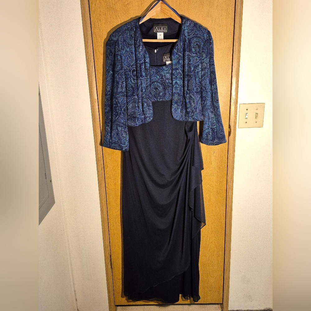 Alex Evenings Blue and Black Paisley Dress